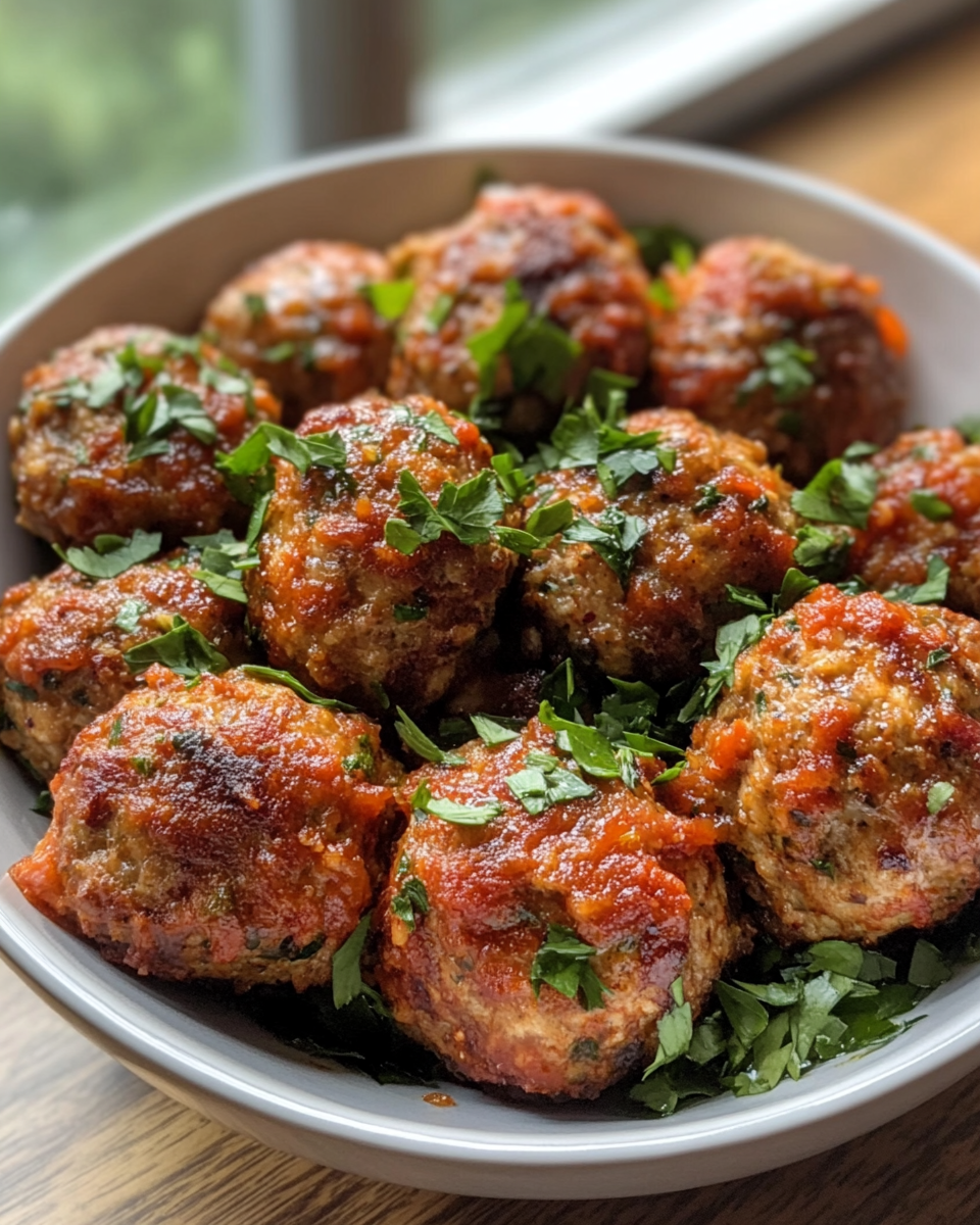 Plated turkey feta meatballs ready to serve