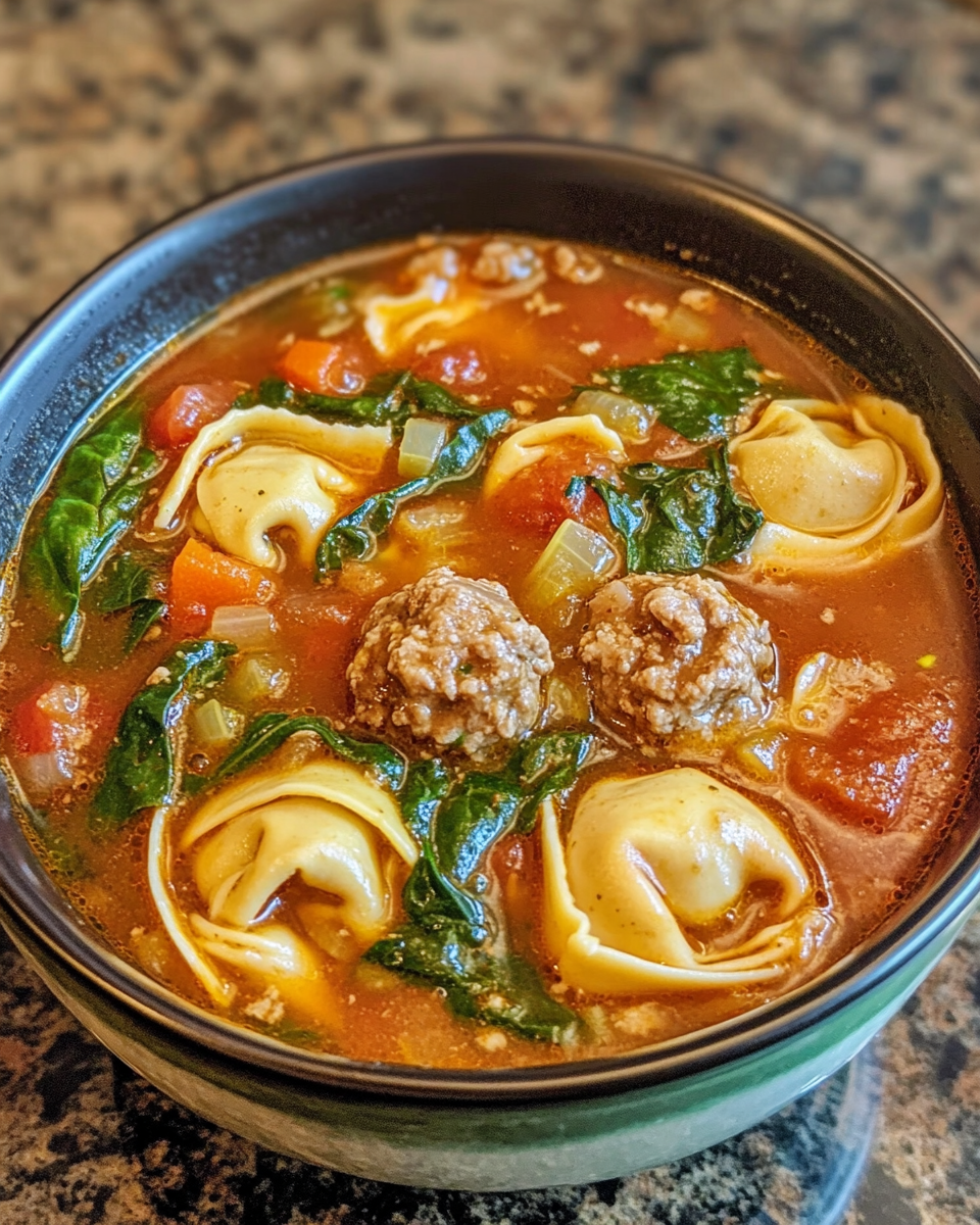 Pressure cooker cooking turkey meatball tortellini soup with spinach