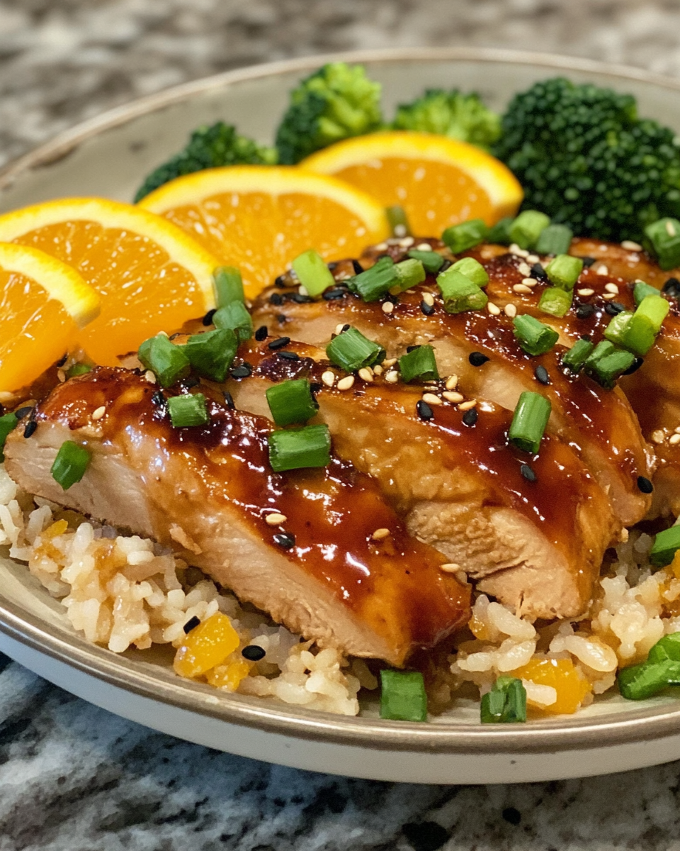 Sliced teriyaki turkey medallions served with extra sauce on a plate