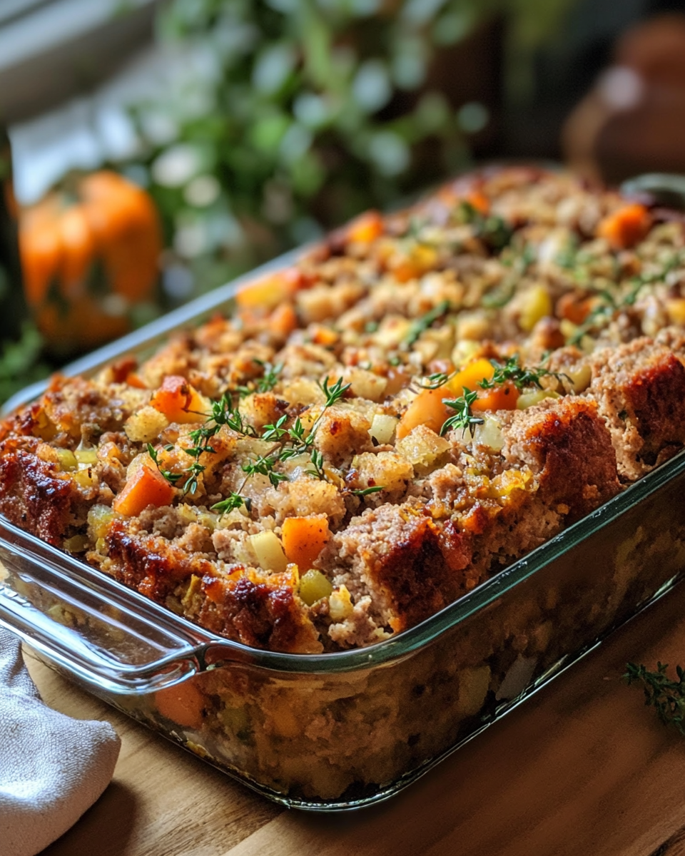 Pressure cooker turkey stuffing meatloaf cooking with steam rising