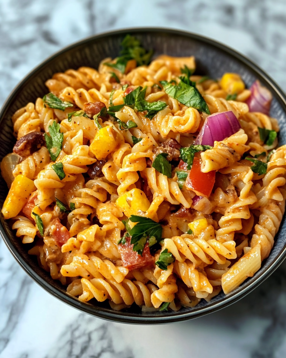Rinsing cooked pasta under cold water in colander