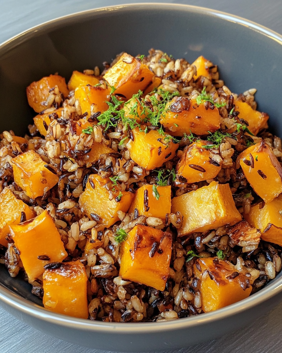 Wild rice with roasted butternut squash just cooked in pressure cooker