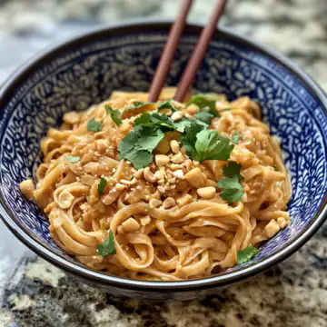 10 Minute Peanut Sauce Rice Noodles taken with iphone 15 pro max --iw 2 --ar 4:5 --v 6.1 --raw