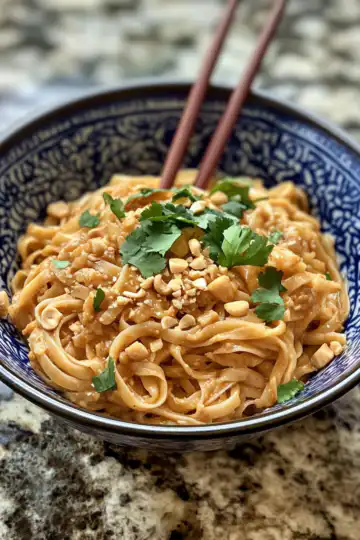 10 Minute Peanut Sauce Rice Noodles taken with iphone 15 pro max --iw 2 --ar 4:5 --v 6.1 --raw