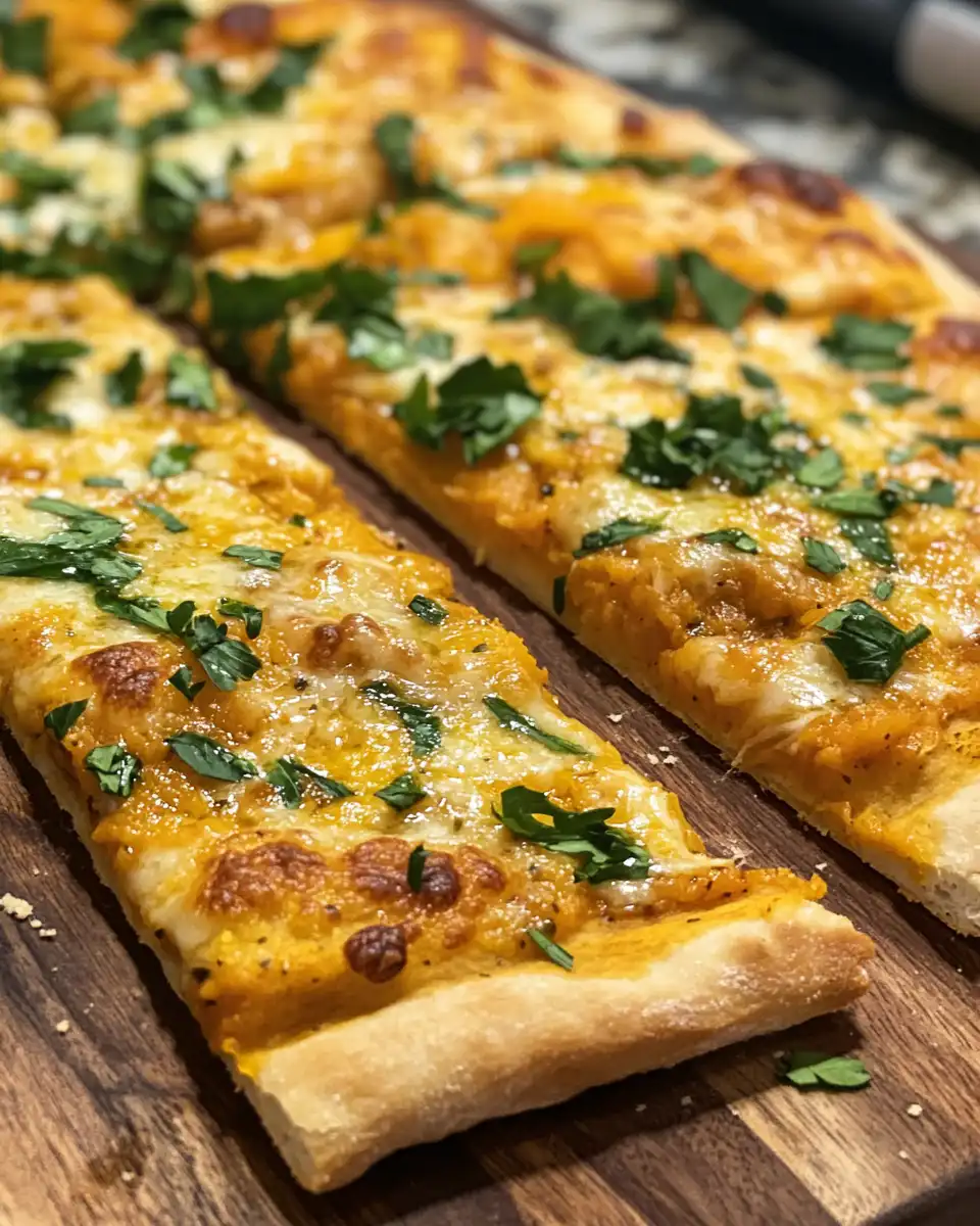 Freshly baked pumpkin and gouda pizza with bubbling cheese