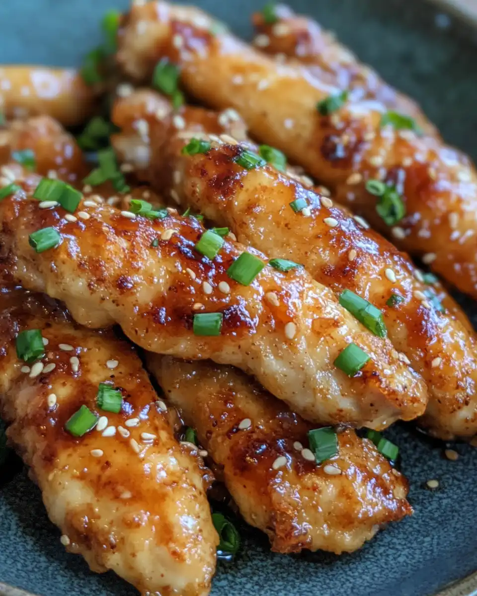 Finished honey butter garlic chicken tenders plated and ready to enjoy
