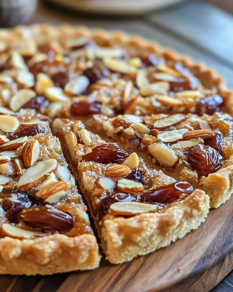 Finished almond and Medjool date tart ready to serve