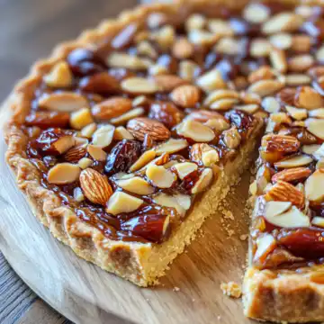 Almond Medjool Date Tart taken with iphone 15 pro max --iw 2 --ar 4:5 --v 6.1 --raw