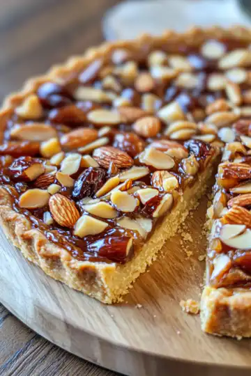 Almond Medjool Date Tart taken with iphone 15 pro max --iw 2 --ar 4:5 --v 6.1 --raw