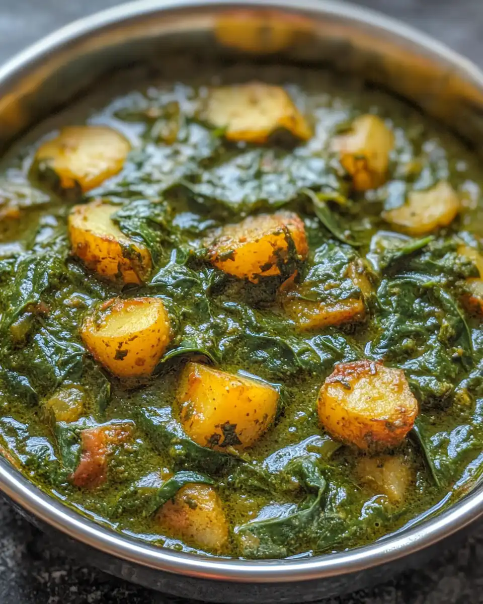 Ingredients for potato spinach curry laid out on a table