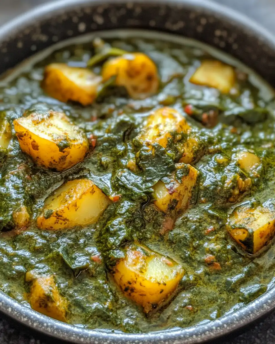 Step-by-step potato spinach curry cooking process