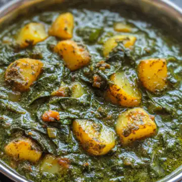 Aloo Palak Potato Spinach Curry taken with iphone 15 pro max --iw 2 --ar 4:5 --v 6.1 --raw