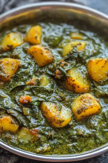 Aloo Palak Potato Spinach Curry taken with iphone 15 pro max --iw 2 --ar 4:5 --v 6.1 --raw