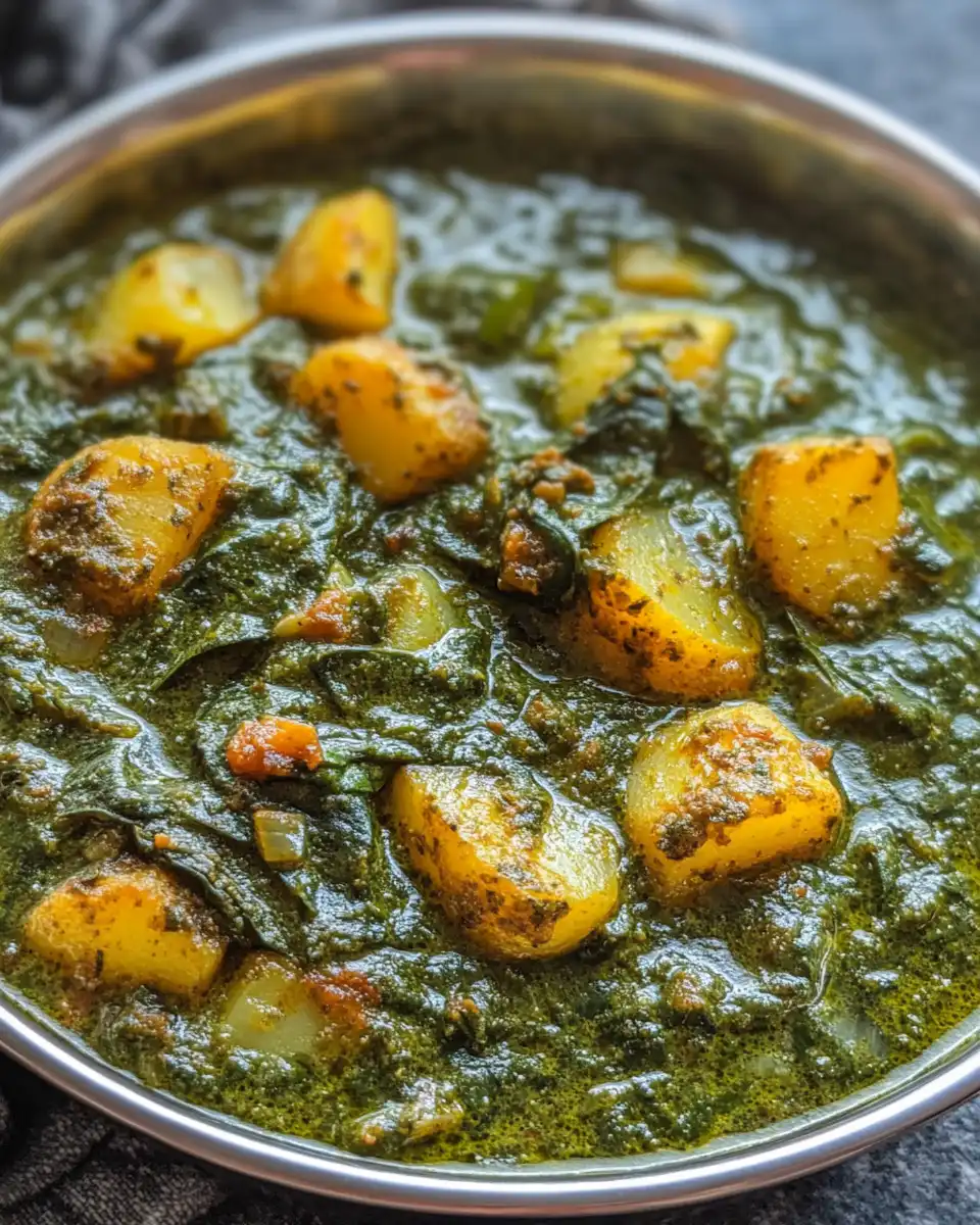 Pressure cooker with potato spinach curry cooking