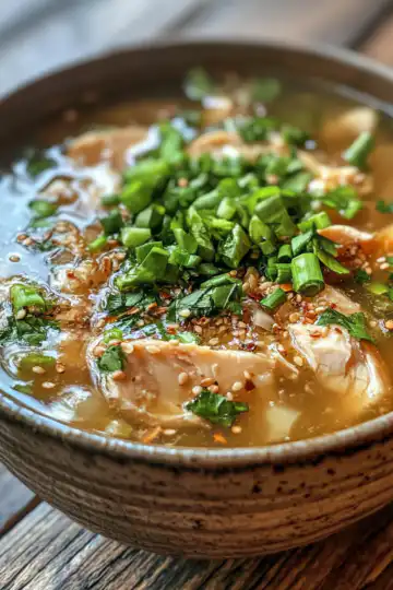 Aromatic Ginger Garlic Chicken Noodle Soup taken with iphone 15 pro max --iw 2 --ar 4:5 --v 6.1 --raw