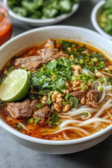 Authentic Bun Bo Hue Recipe Spicy Beef Noodle Soup taken with iphone 15 pro max --iw 2 --ar 4:5 --v 6.1 --raw