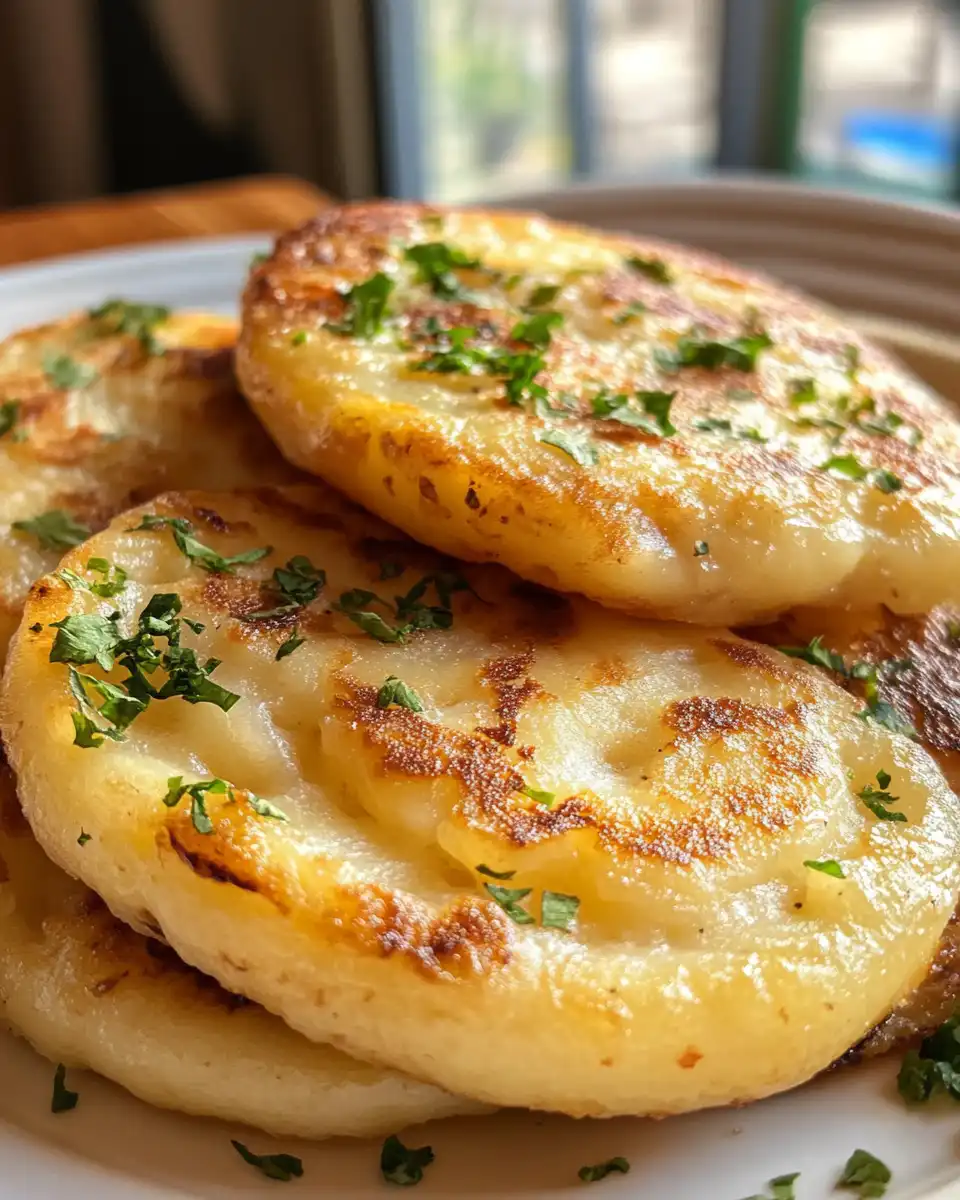 Close-up of golden Irish potato farls fresh from the skillet