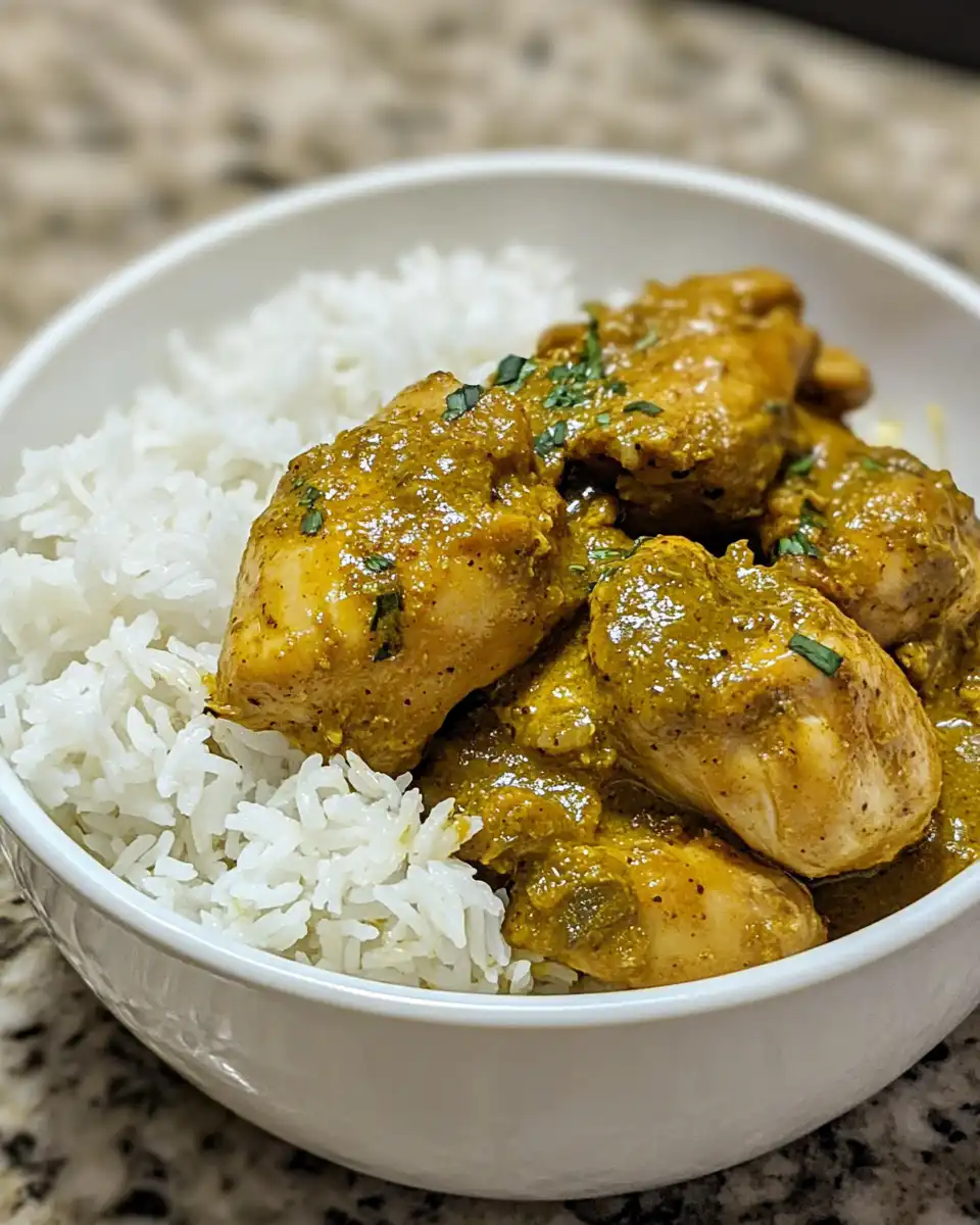 Served Jamaican curry chicken with vegetable sides on a plate