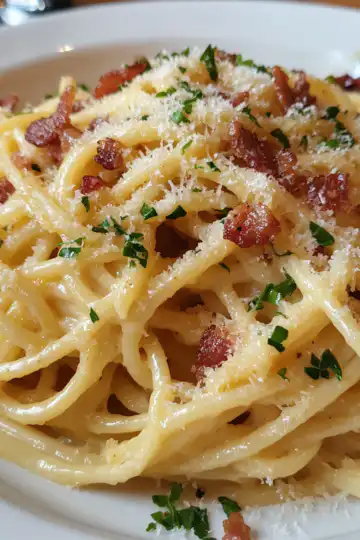 Bacon Carbonara Pasta taken with iphone 15 pro max --iw 2 --ar 4:5 --v 6.1 --raw