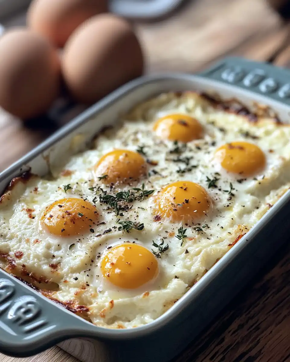 Golden baked cottage cheese eggs with fresh herbs sprinkled on top