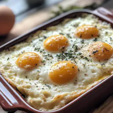 Baked Cottage Cheese Eggs taken with iphone 15 pro max --iw 2 --ar 4:5 --v 6.1 --raw