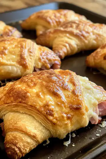 Baked Ham And Cheese Croissants taken with iphone 15 pro max --iw 2 --ar 4:5 --v 6.1 --raw