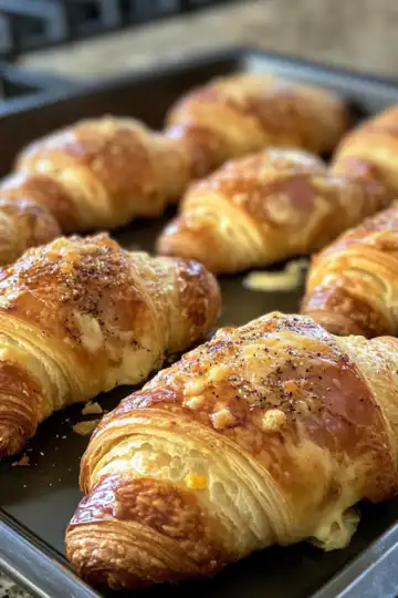 Baked Ham And Cheese Croissants taken with iphone 15 pro max --iw 2 --ar 4:5 --v 6.1 --raw