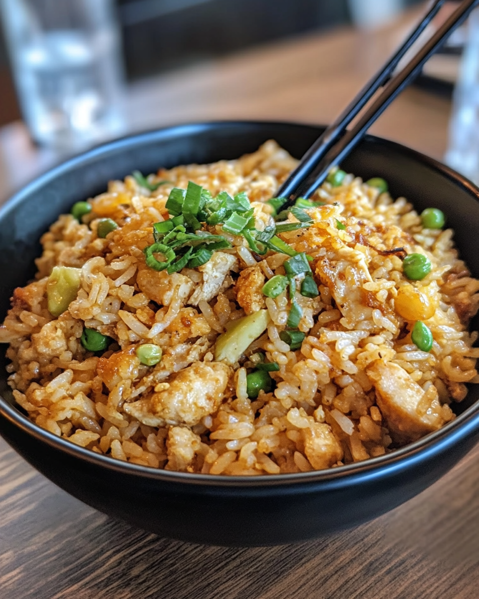 Ingredients for bang bang chicken fried rice with garlic ginger pastes, rice, and bang bang sauce