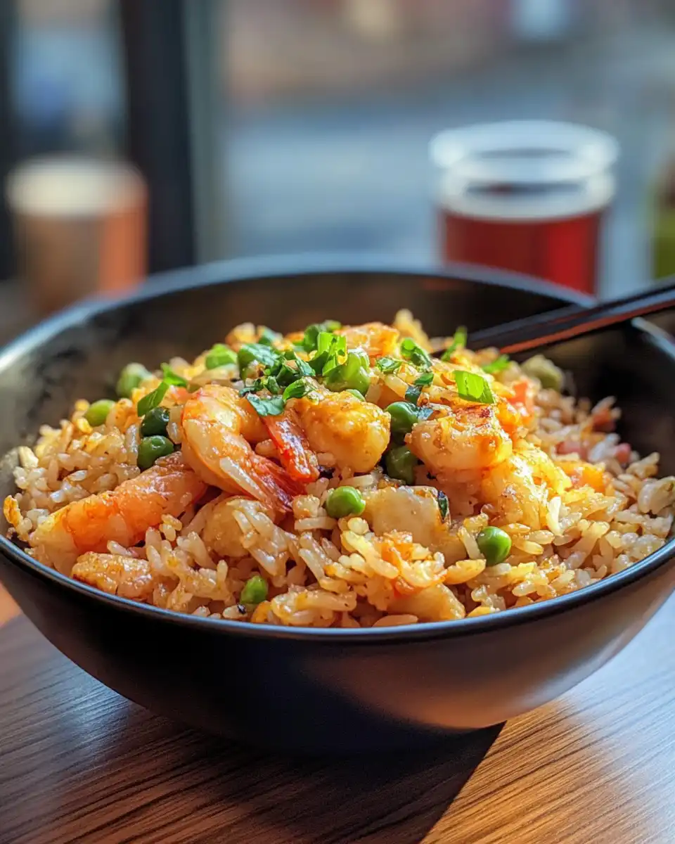 Finished Bang Bang Chicken Fried Rice served with fresh green onions and Bang Bang sauce