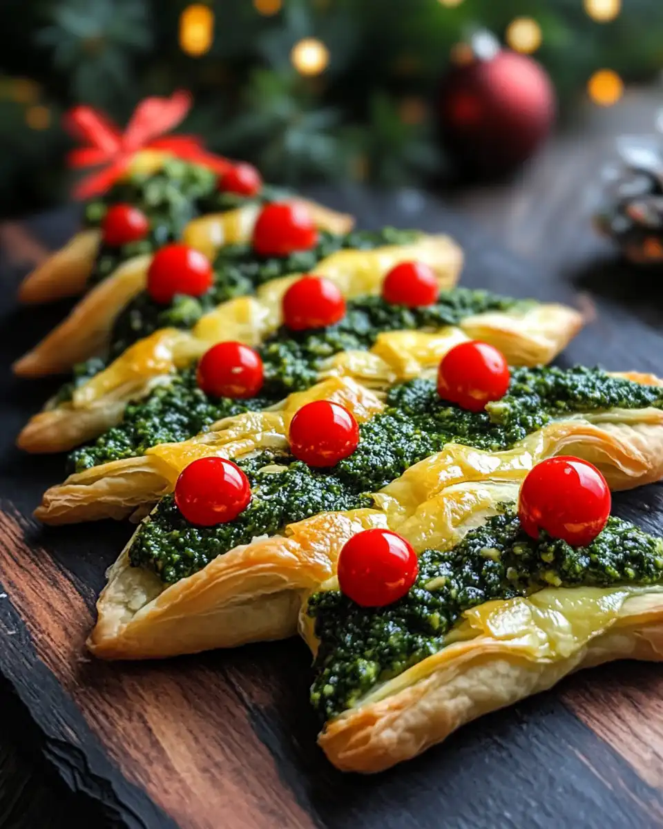 Step-by-step layering of cream cheese, basil pesto, and shredded cheese on puff pastry