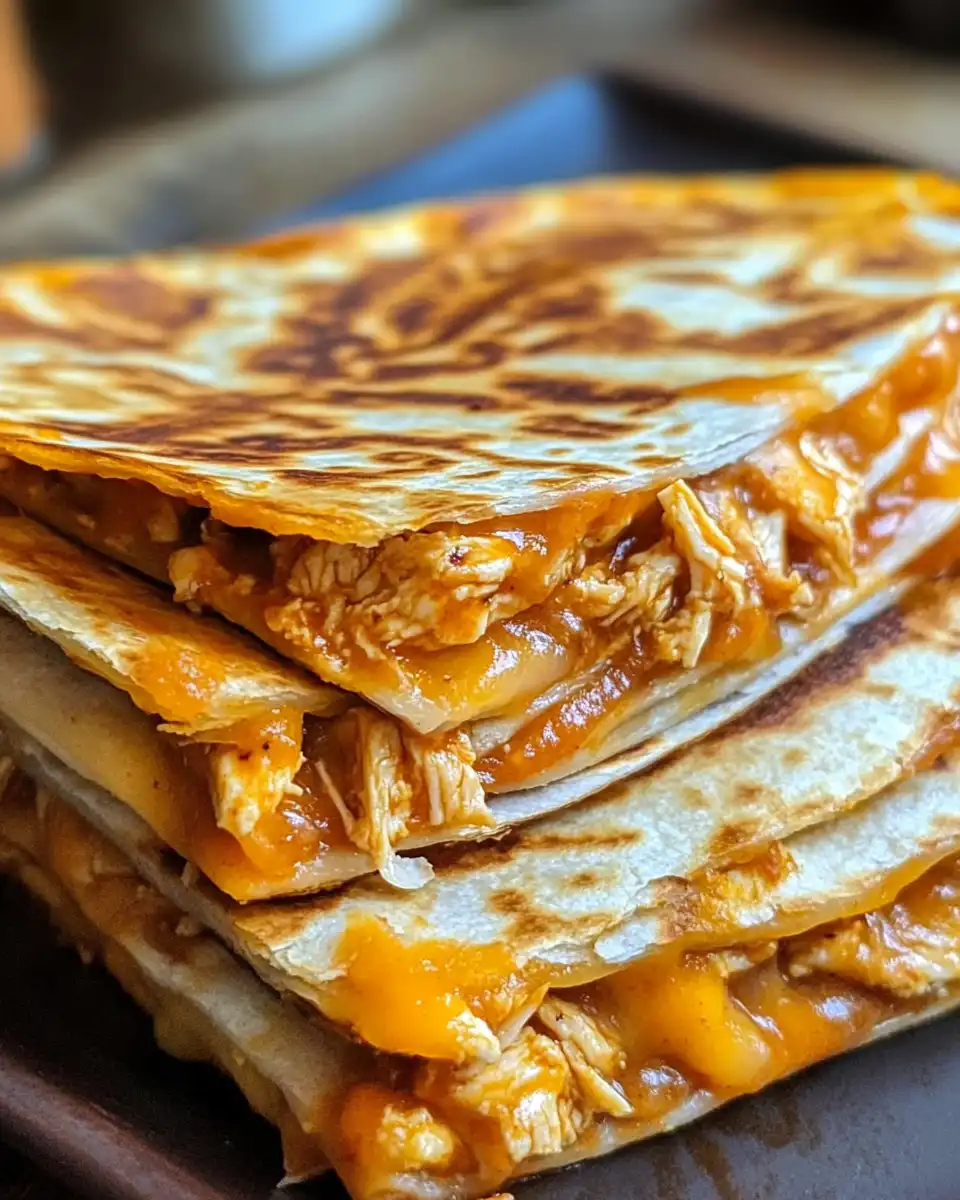 Cooking BBQ chicken quesadillas in pan to a perfect golden brown crunch