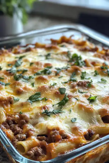 Beef Rigotoni Cheese Bake Recipe taken with iphone 15 pro max --iw 2 --ar 4:5 --v 6.1 --raw