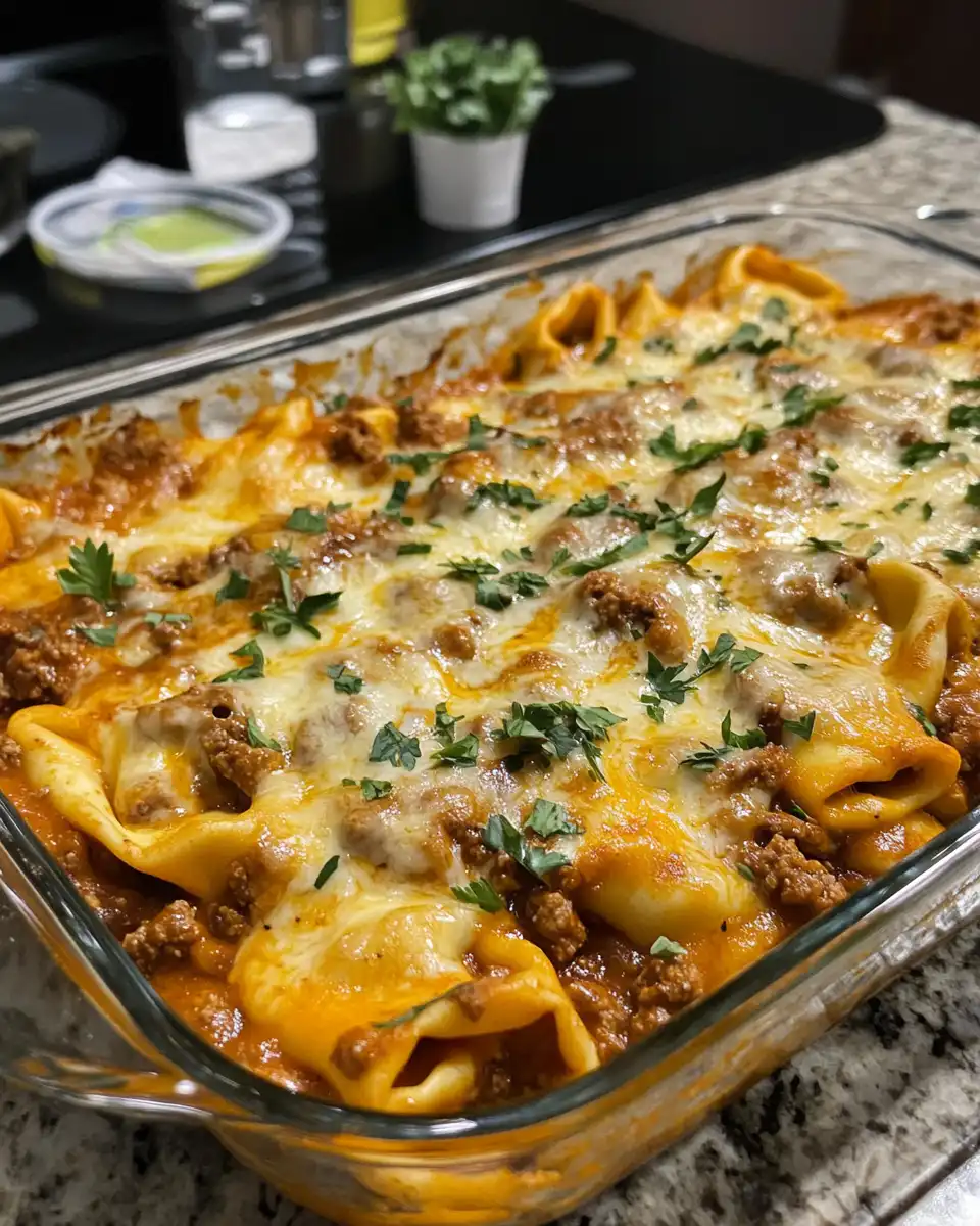 Cheesy Beef Enchilada Tortellini bubbling in pressure cooker