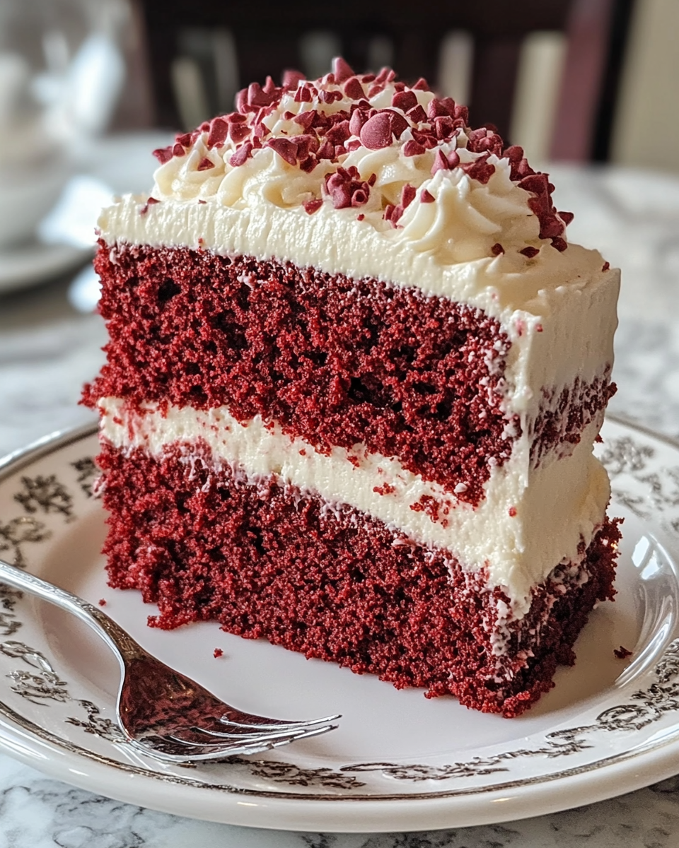Freshly baked red velvet cake steaming with rich layers