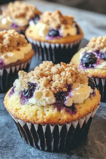Blueberry Cheesecake Crumble Muffins A Delicious Treat taken with iphone 15 pro max --iw 2 --ar 4:5 --v 6.1 --raw
