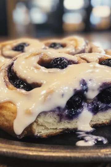Blueberry Cinnamon Rolls with Blueberry Cream Cheese Frosting taken with iphone 15 pro max --iw 2 --ar 4:5 --v 6.1 --raw