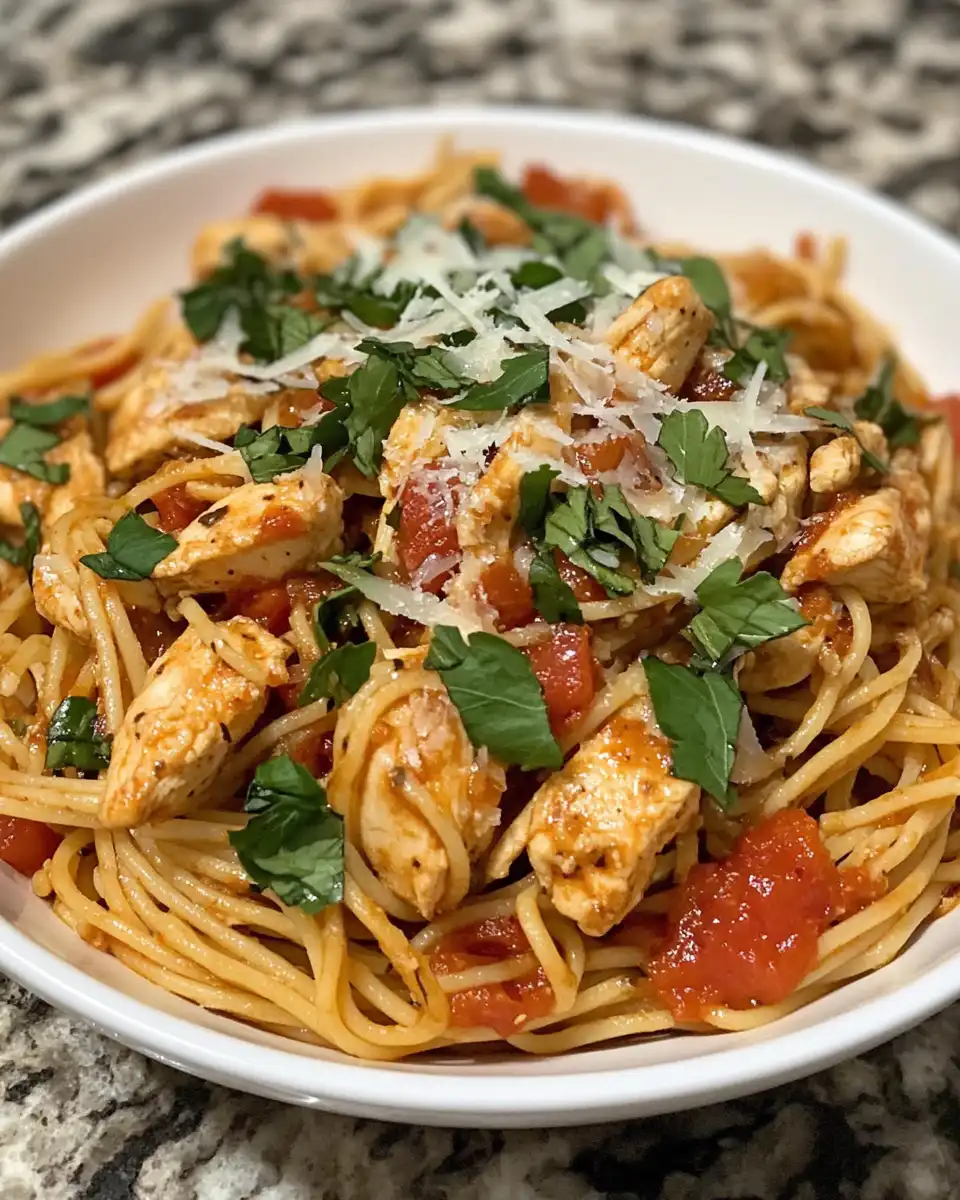 Preparing tomato marinade for bruschetta chicken pasta