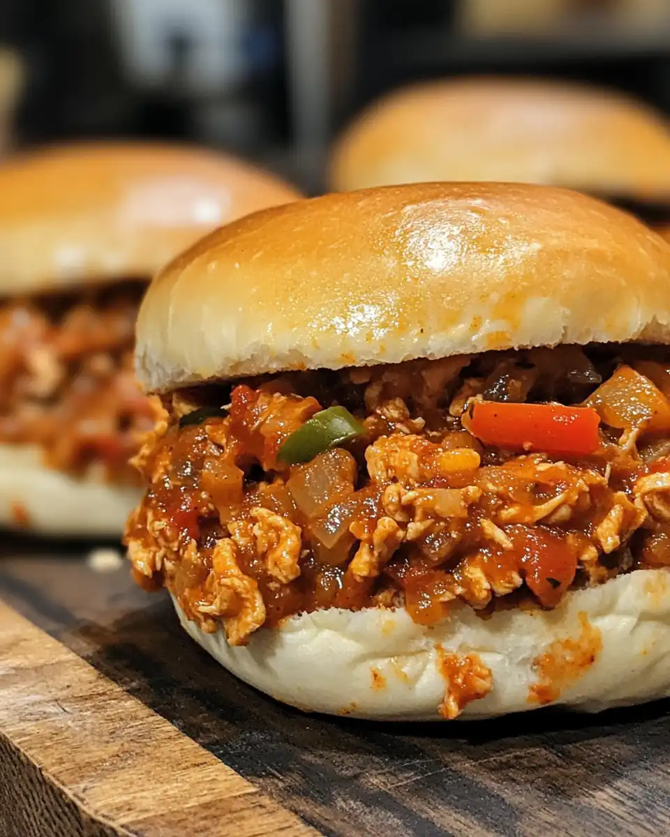 Finished Cajun chicken sloppy joes ready to eat on a plate