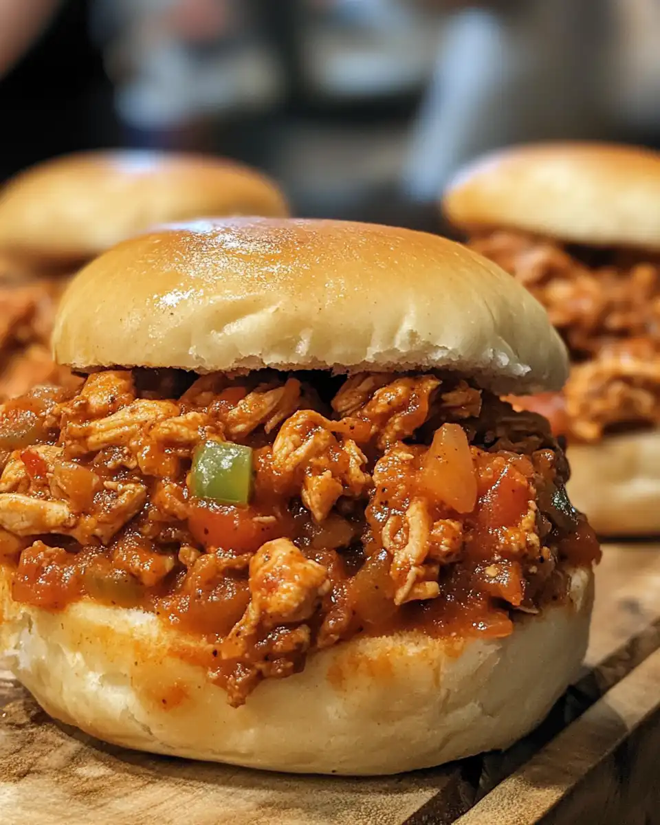 Steam rising from pressure cooker with Cajun chicken sloppy joes