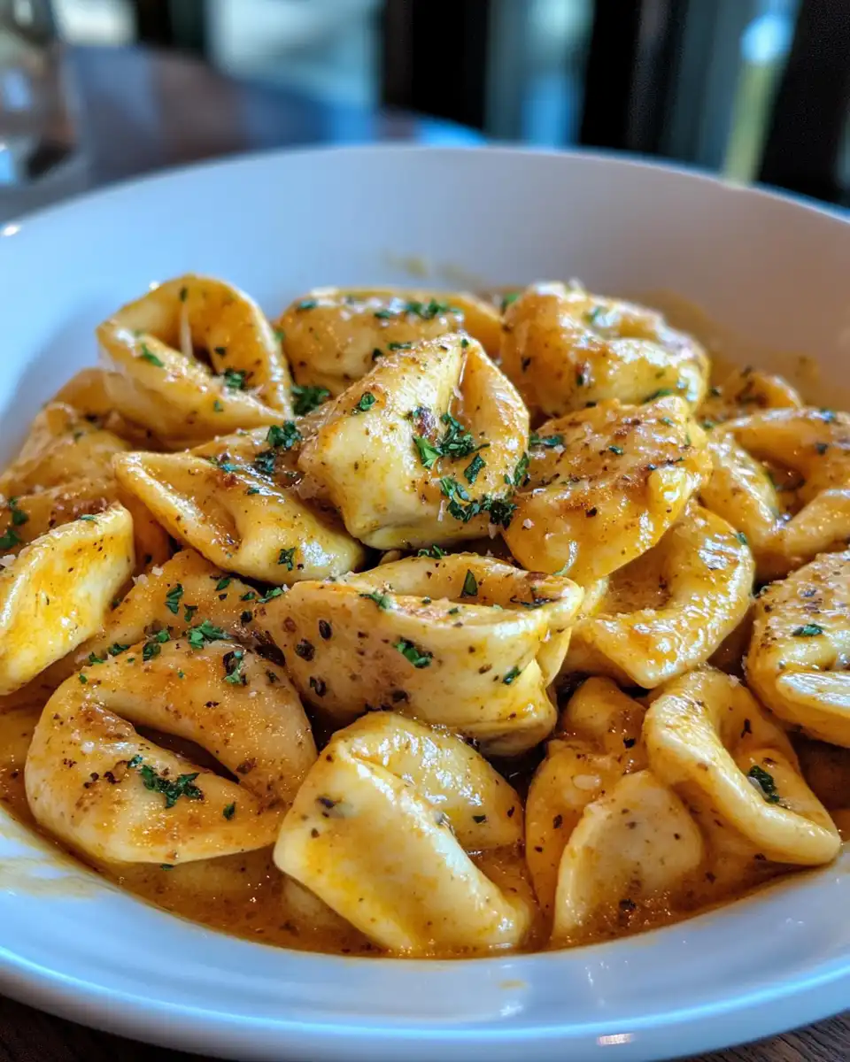 Steam rising from pressure cooker with creamy chicken tortellini inside
