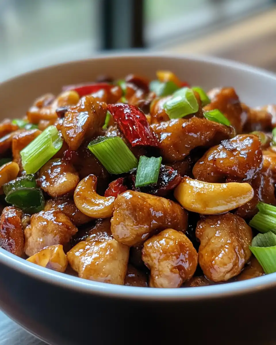 Ingredients including chicken, cashews, and green bell pepper prepared for cashew chicken recipe