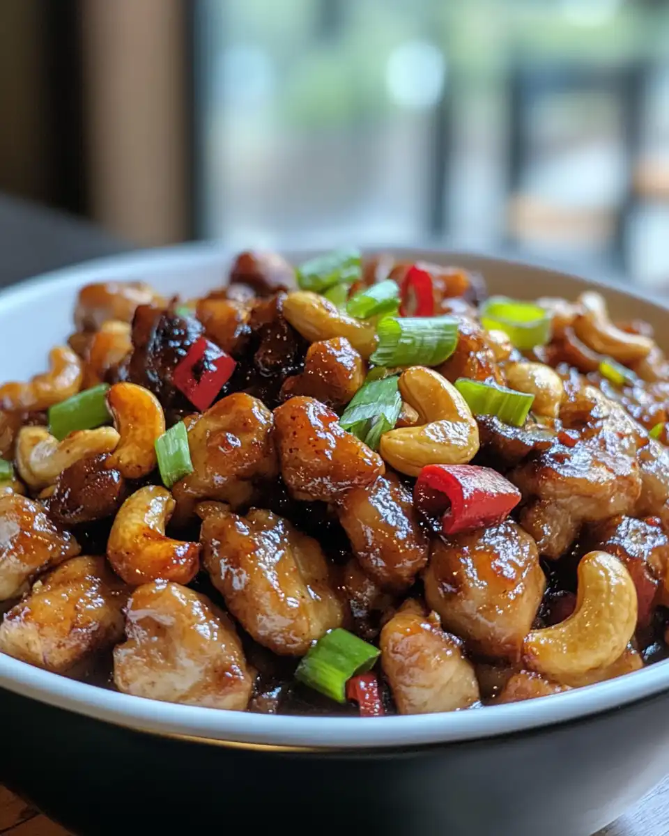 Cashew chicken cooking in pressure cooker with lid on