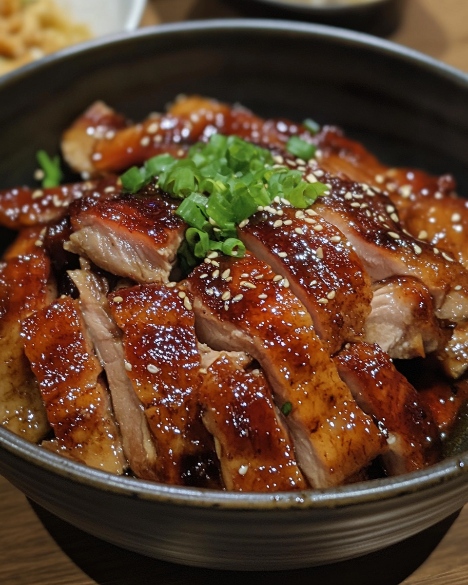 Pressure cooker char siu chicken cooking with tender sticky glaze