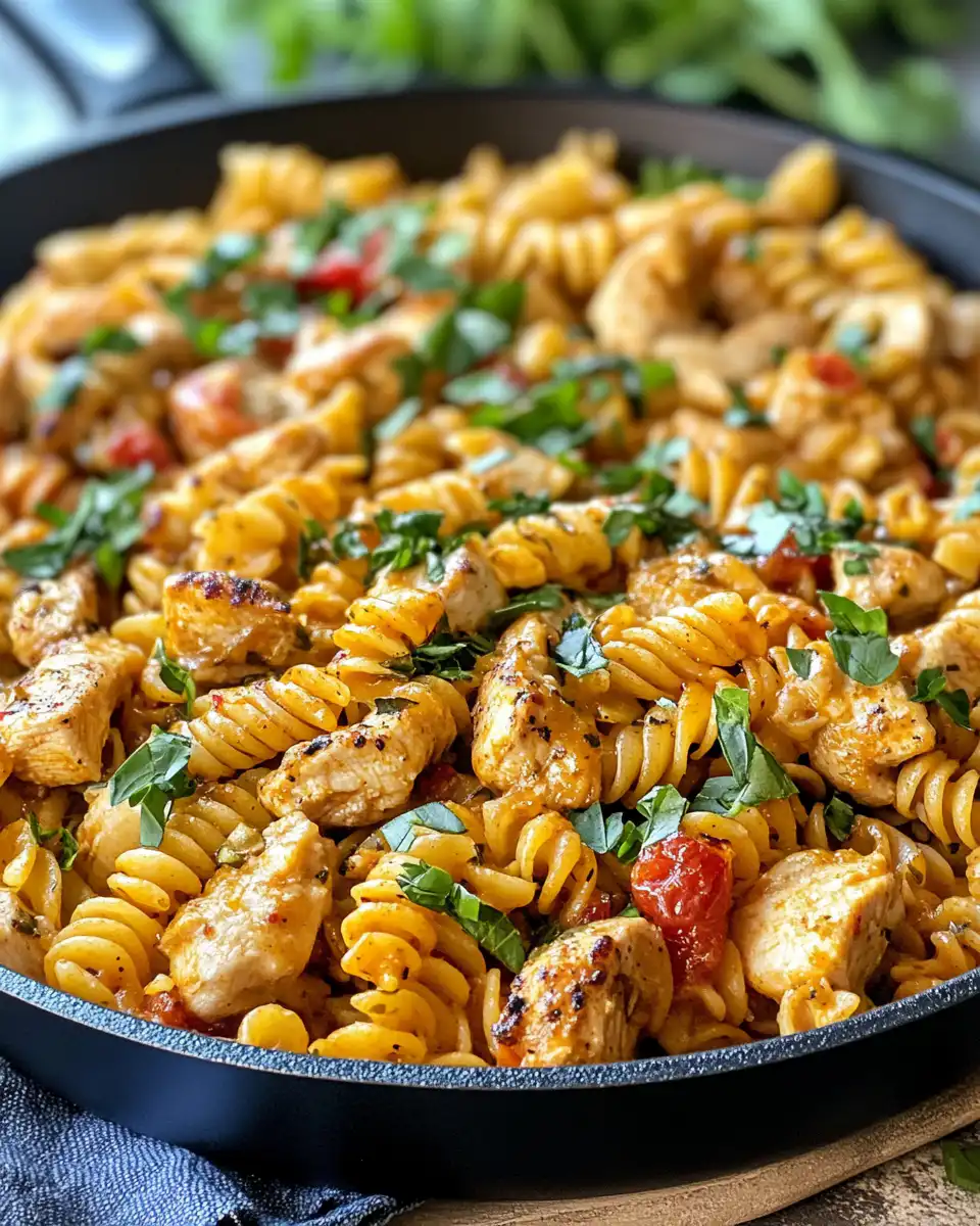 Ingredients spread for cheesy Cajun garlic chicken rotini skillet