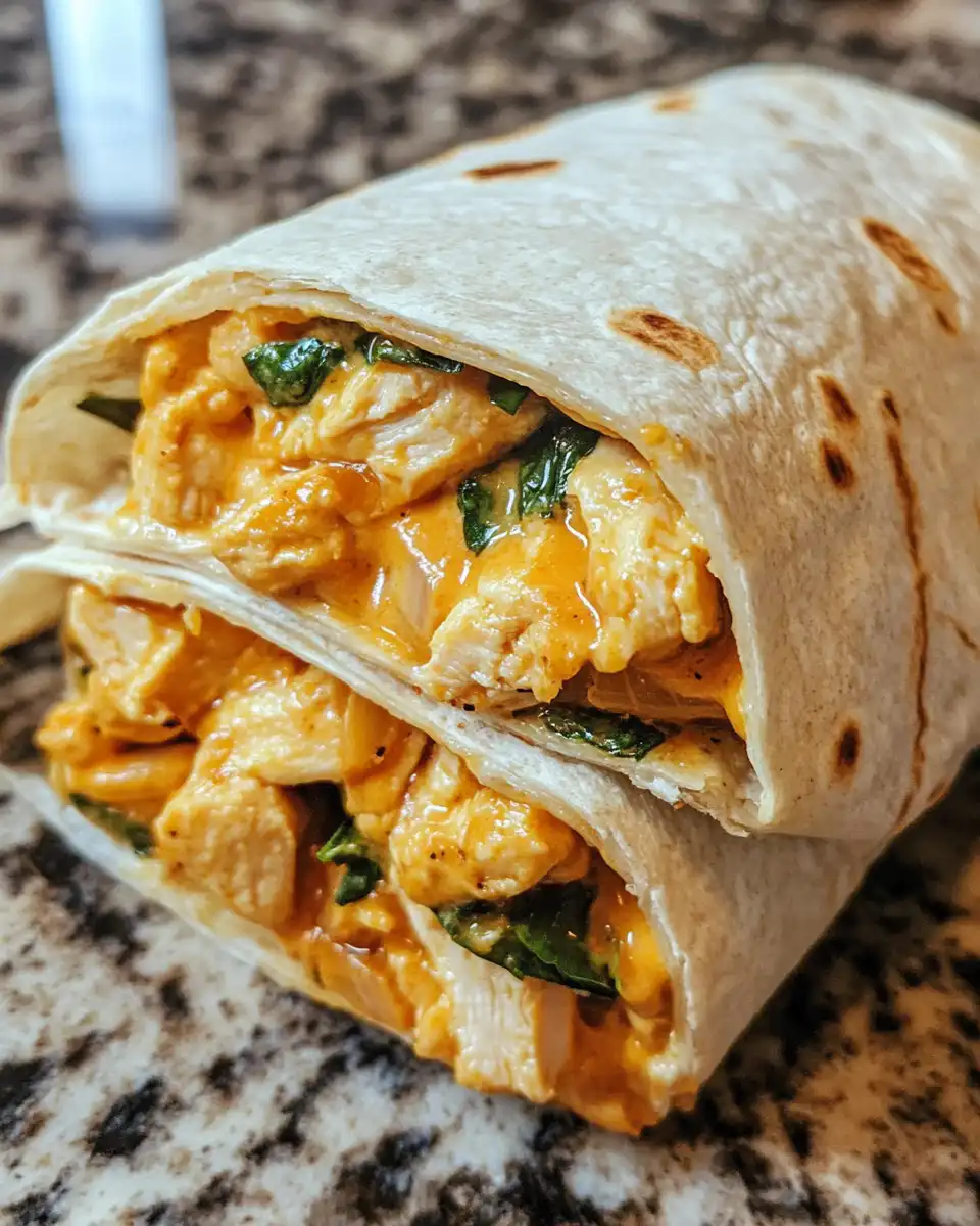 Finished cheesy garlic chicken wraps plated and ready to eat
