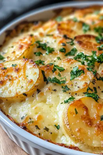 Cheesy Garlic Potatoes Gratin taken with iphone 15 pro max --iw 2 --ar 4:5 --v 6.1 --raw