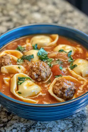 Cheesy Meatball Tortellini Soup taken with iphone 15 pro max --iw 2 --ar 4:5 --v 6.1 --raw