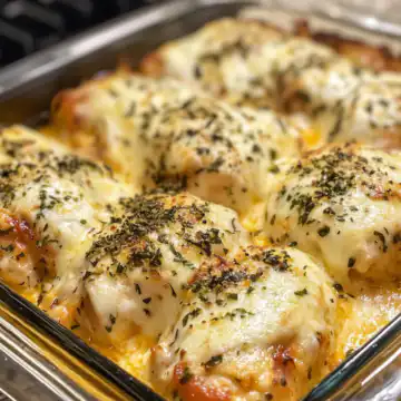 Cheesy Mozzarella Chicken Bake taken with iphone 15 pro max --iw 2 --ar 4:5 --v 6.1 --raw