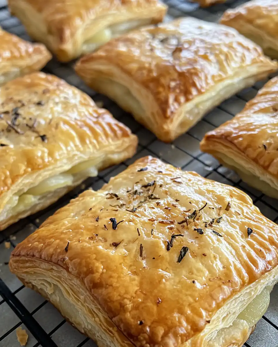 Golden brown puff pastries with glossy apricot glaze ready to serve and enjoy