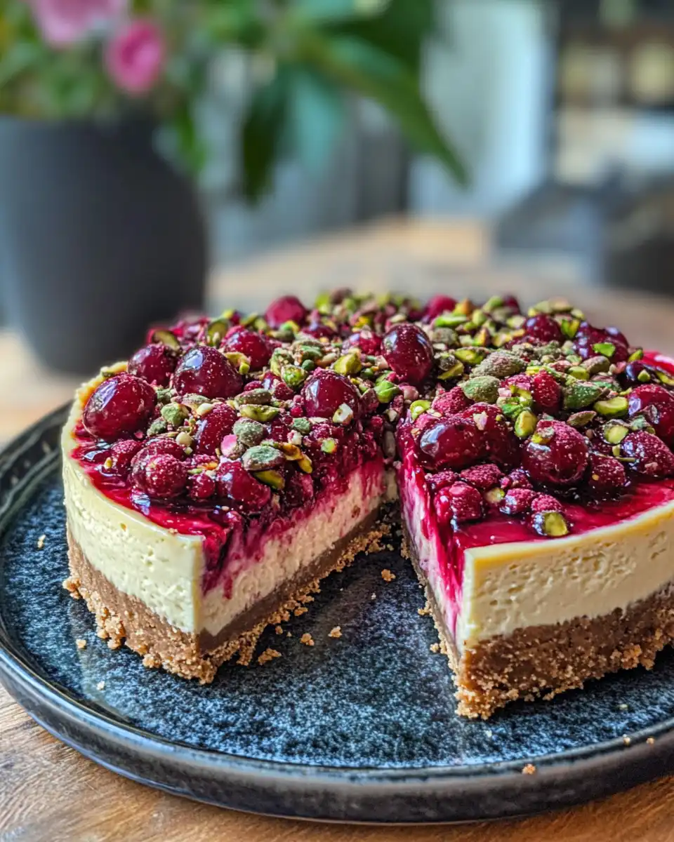Ingredients for cherry pistachio cheesecake pie with corn streusel topping